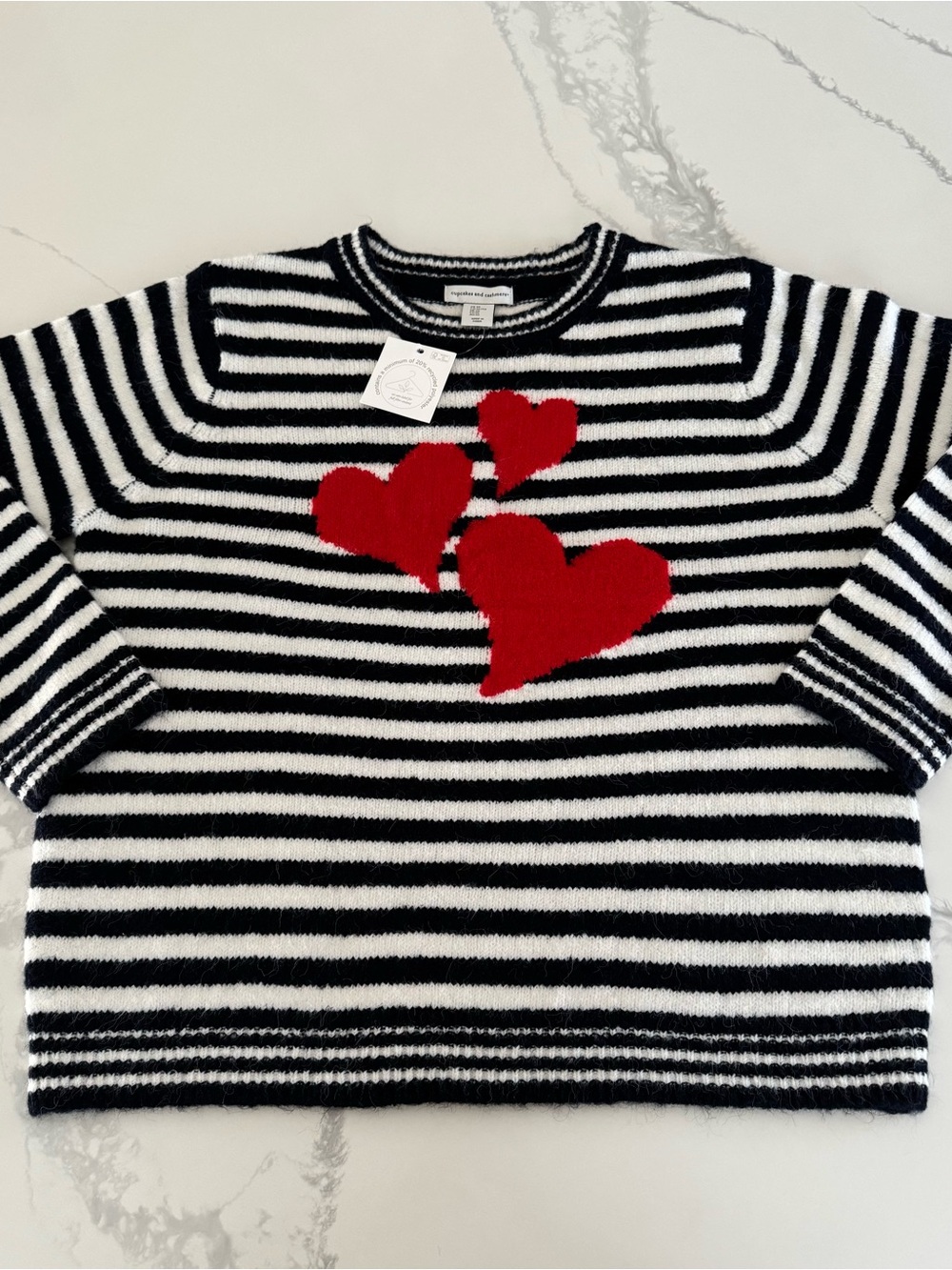 Cupcakes and Cashmere Navy & White Red Hearts Striped Sweater Women’s XL